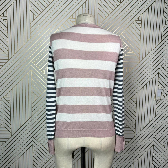 MaxMara Marica Boat Neck Striped Silk Cashmere Sweater Pink Gray Size‎ XS - Picture 9 of 12
